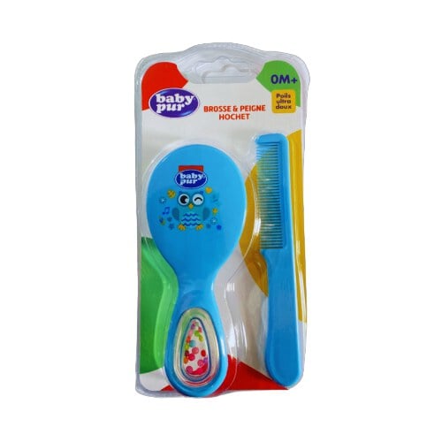 BABY PUR Brosse et peigne hochet 0M+