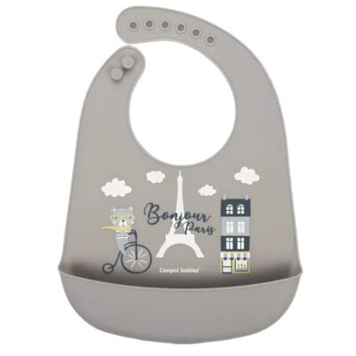 CANPOL BABIES Bavoir silicone avec poche Bonjour Paris Beige